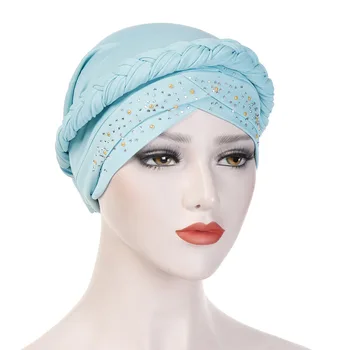 

African Headwear Cap Muslim Turban Hair Accessories Fashion Women Solid Braided Bandanas Headwear New Hijab Hat