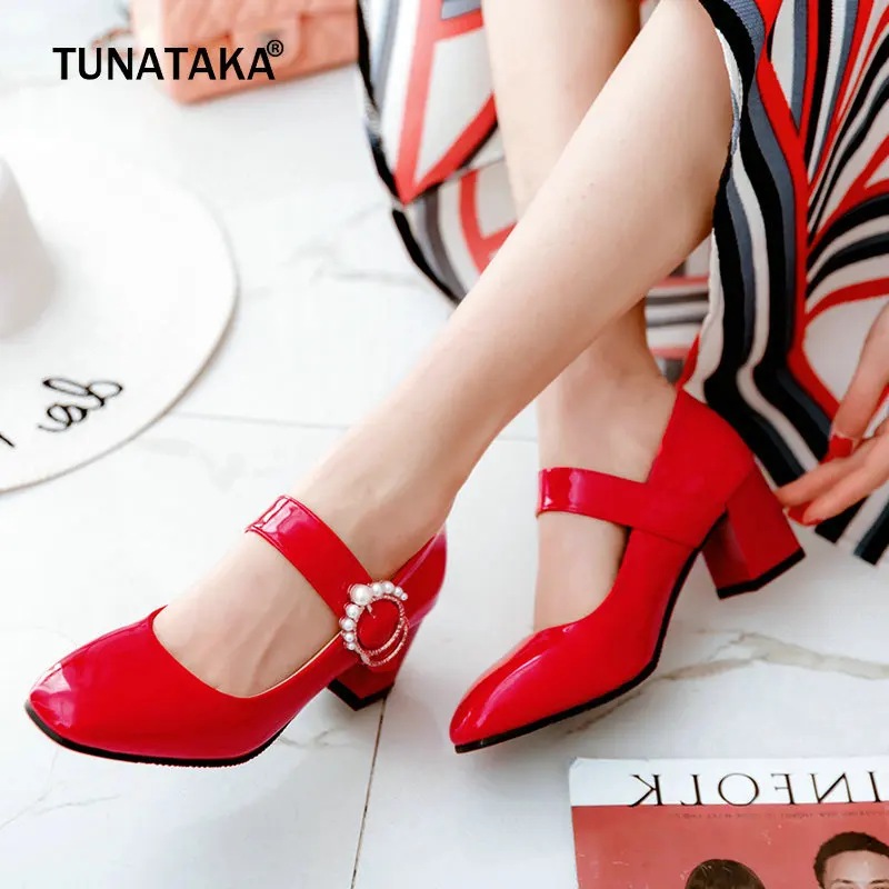 

Fashion Patent Leather Mary Jane Pumps Women Thick High Heels Square Toe Party Casual Spring Autumn Shoes Ladies
