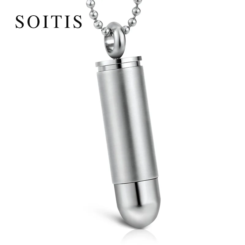 

SOITIS Stainless Steel Charms Men Fashion Jewelry Bullet Pendant Trendy Necklace Sliver Color Bead Chain
