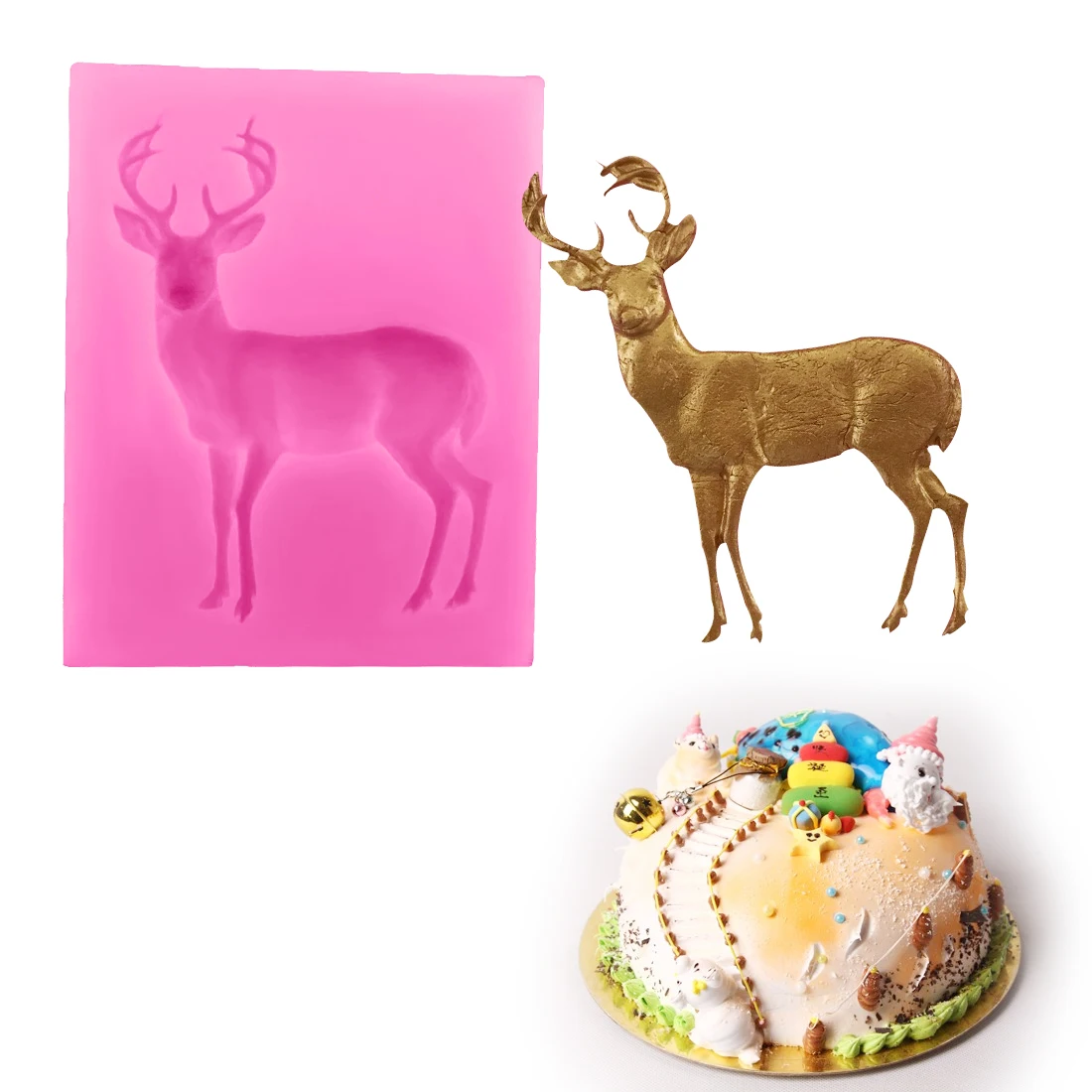 1pc bakeware silicone christmas 3d deer shape mold cake silicone christmas soap molds
