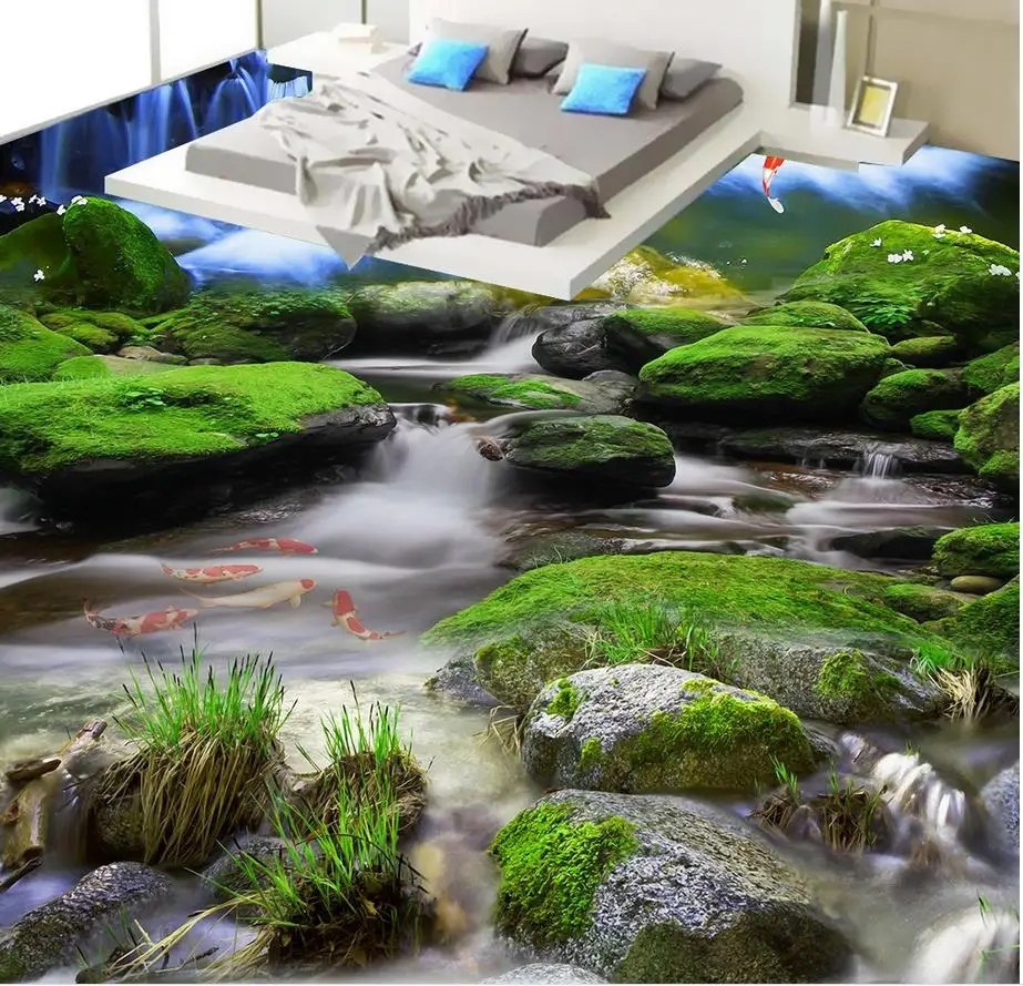 3d Wallpaper Pvc 3d Flooring Creek Waterfall Rock 3d Floor Bathroom