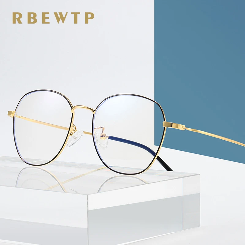 RBEWTP круглая рамка розовое золото анти синий свет блокирующие очки светодиодные очки для чтения радиационно стойкие компьютерные игровые очки