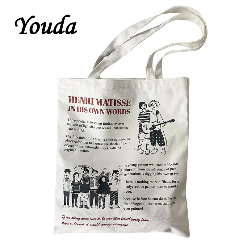 

Youda Ladies Portrait Text Printing Canvas Bag Original Fresh Large Capacity Student Shoulder Bags Casual Shopping Handbag Tote
