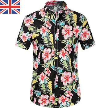 

UK Stock Mens Floral Shirts Tops Blouse Casual Short Sleeve Hawaiian Beach Shirt