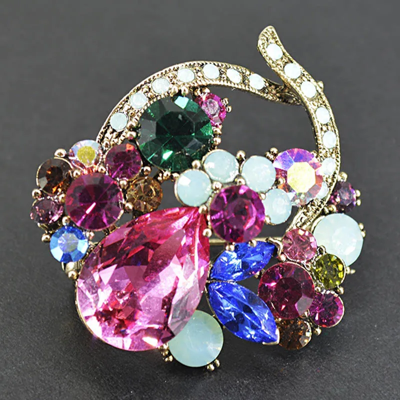 Luxury Brooch Pins For Women Colorful Crystal Big Rhinestone Inlay