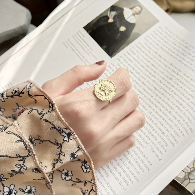 

Korean Portrait Of Lady 925 Sterling Silver Jewelry Women Ring Gold Round Face Adjustable Index Finger Ring Wholesale Lots Bulk
