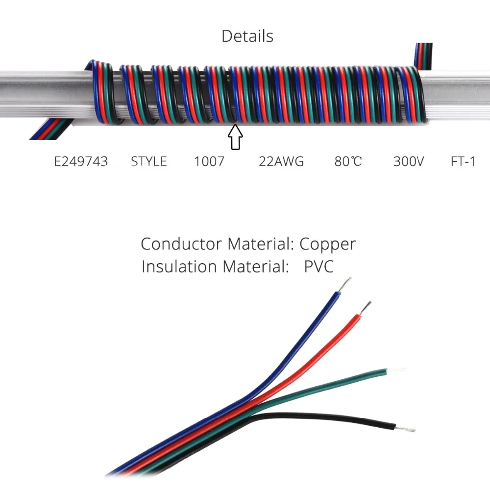 RGB светодиодный провод 4pin 22 AWG ПВХ удлинитель RGB+ черный провод кабель использовать для SMD3528 5050 RGB светодиодные полосы света