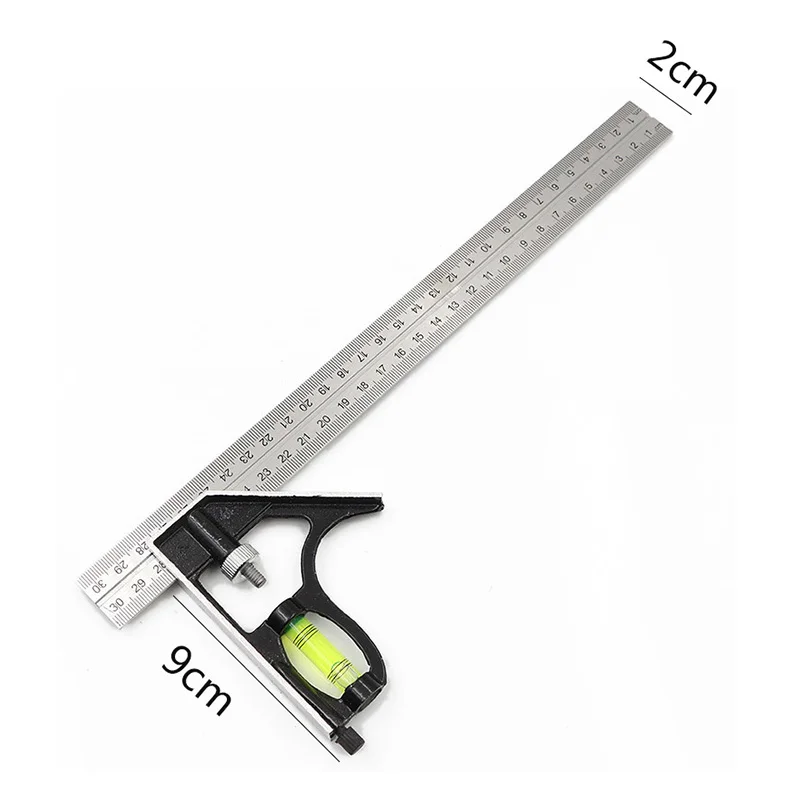 Precise Stainless Steel Measuring Tools Aluminium Combination Squares Ruler Level 12" (300mm)
