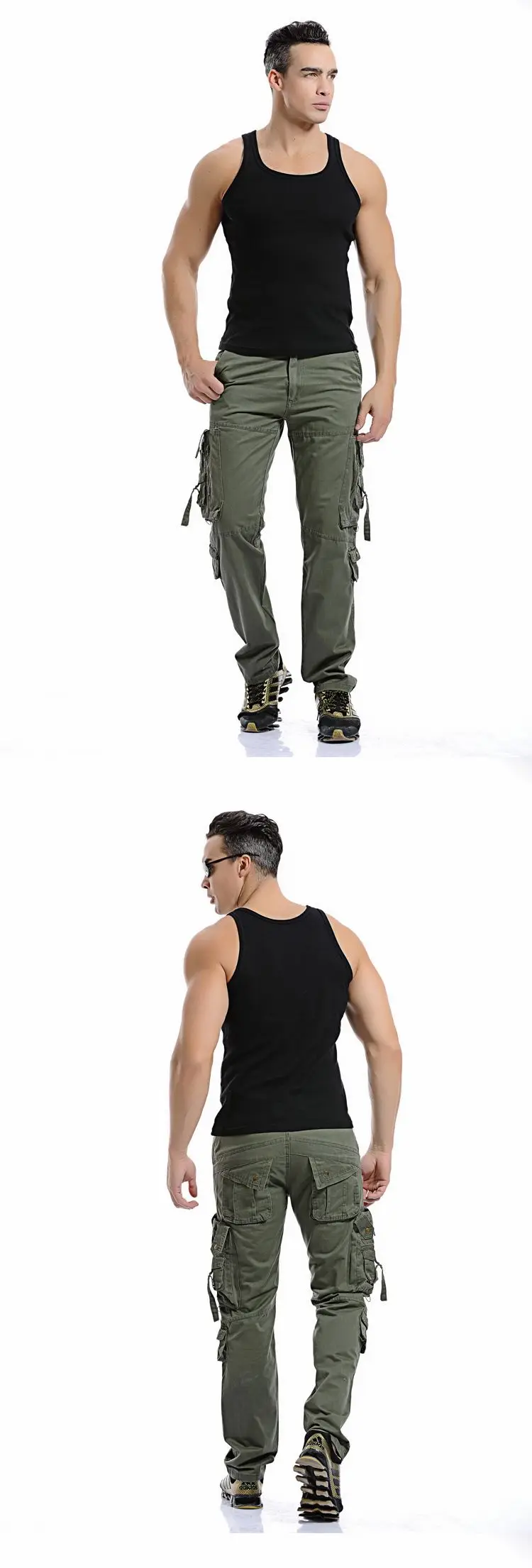 Description Picture 3 of itemsolid color Military  tactical pants men Multi-pocket overalls men washing cargo pants men casual loose Tooling pants size 28-42