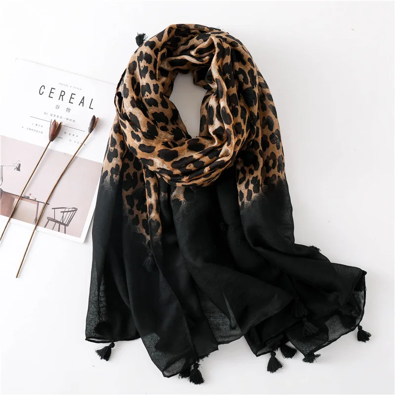 Осень Зима пикантные Ombre Leopard Dot вискоза шаль шарф для женщин высокое качество обёрточная бумага средства ухода за кожей Шеи снуд пашмины