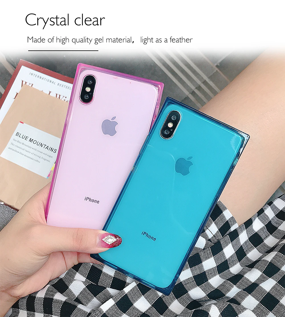 Ascromy For iPhone XS Case Square Luxury Transparent Silicone TPU Cover Case For iPhone X 7 Plus 8 6 S 6S Cute Coque Accessories (2)