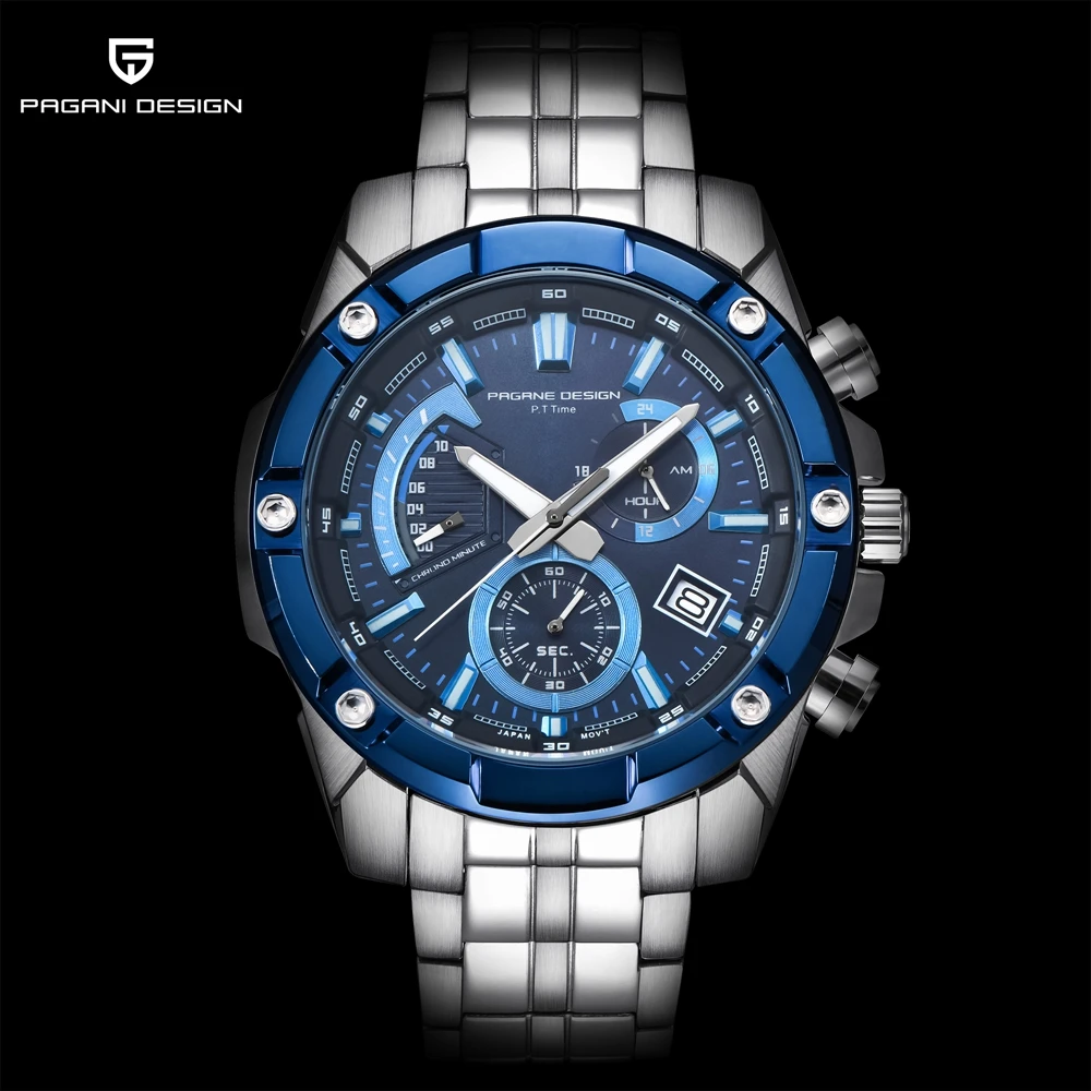 

PAGANI Design Brand Luxury relogio Big Dial Blue Watch Men Steel Waterproof Military Sport Watches Mens Quartz Clock 2018 New