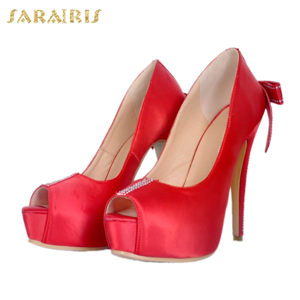 

Women's Sexy Plus Size 35-47 Party Sweet Wedding Brides Peep Toe Women Shoes High Heels Platform Shoes Woman Red Pumps Women