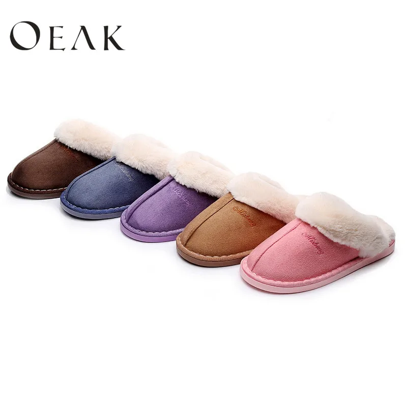 

Oeak Women Suede Cotton House Slippers Indoor Warm Thick Bottomed Anti Slip Plush Cotton Slippers Women Autunm and Winter