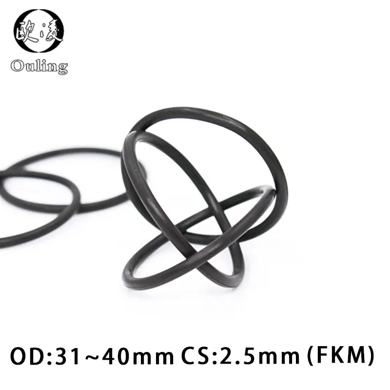 

5PCS Fluorine rubber Ring Black FKM O ring Seal OD31/32/33/34/35/36/37/38/39/40*2.5mm Rubber O-Ring Seal Oil Ring Fuel Gaskets