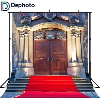 

DePhoto Old Palaces Door Red Carpet Photography Backgrounds Vinyl Customizable Photography Backdrops Props For Photo Studio