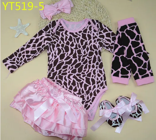 Комбинезоны для новорожденных девочек; комплекты одежды; леопардовые шаровары с рюшами; гетры; комплект из 5 предметов; одежда для маленьких детей - Цвет: as shown