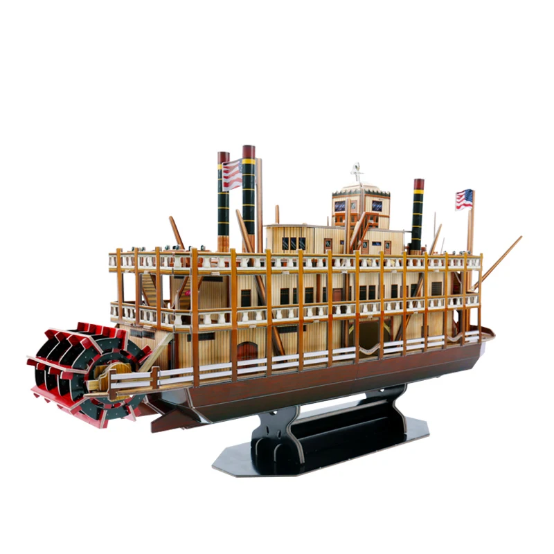 142 шт Jimusuhutu Mississippi Steamboat 3D бумажная модель лодки, наборы игрушек, деревянный набор для сборки корабля, подарок на день детей