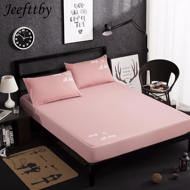 

Solid Color Print 3pcs Sheets Set Twin Queen King Size Fitted Sheet With Elastic Band 100% Polyester Mattress Cover+Pillowcases