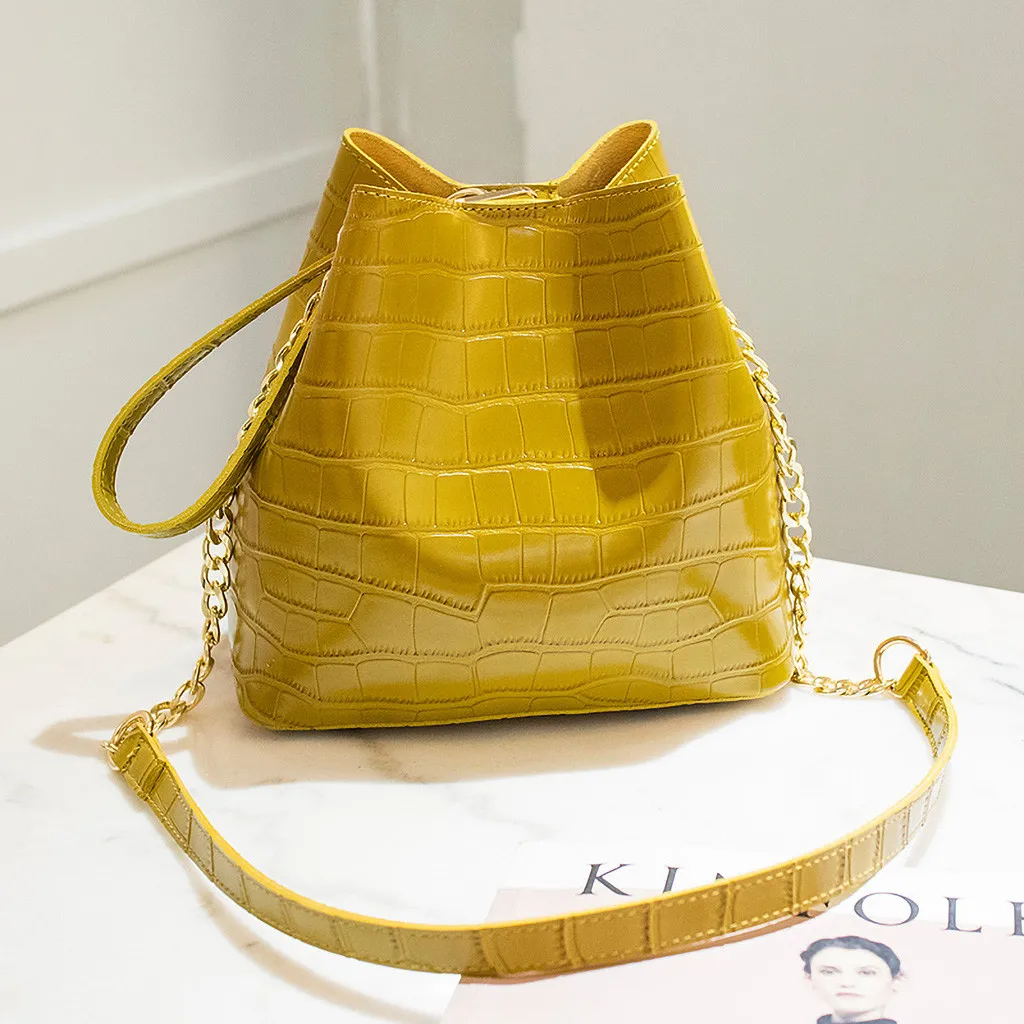 Crocodile Bucket Bag For Women Fashion Small Crossbody Bags Yellow Bags PU Leather Shoulder Bag Handbags and Purses