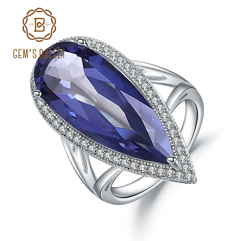 Gem's Ballet 11.48Ct натуральный иолит синий мистический кварцевый камень коктейльное кольцо 925 пробы серебряные ювелирные изделия для женщин