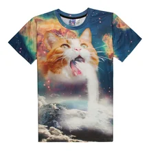 2017 Unisex Creative Kitten T-Shirt Cat Waterfall Surprize 3D T Shirts Summer Galaxy Nebula Space Tees Shirt For Men/Women B9002