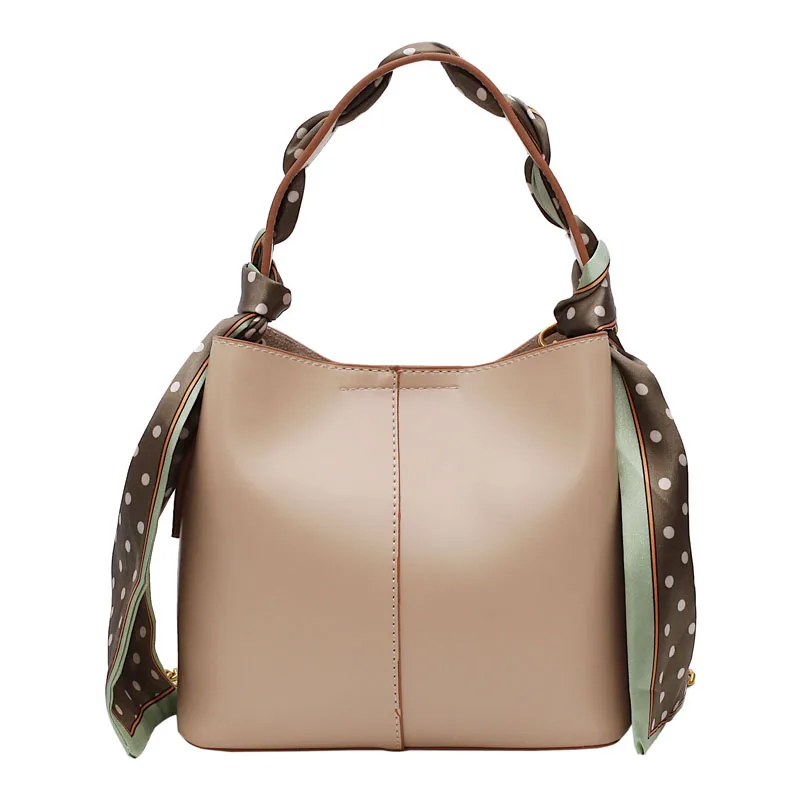 

women bag trend hit color scarf decoration bucket bag fashion handbag bag shoulder Messenger bagChain bag Women's bag