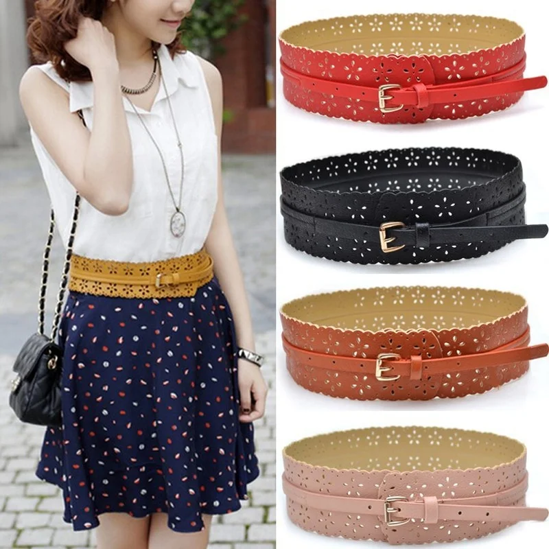 

2019 Wide Faux Leather Strap Waist Belts for Women Dress Hollow Big Huge Sexy Waist Elastic Cummerbund