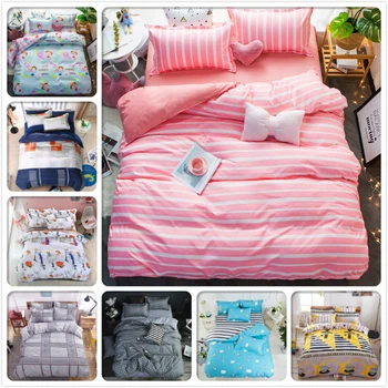 

Stripe Plaid Pink Girl Kids Duvet Cover 3/4 pcs Bedding Set 1.5m 1.8m 2m Flat Sheet Bed Linens King Queen Duvet Cover Bedclothes