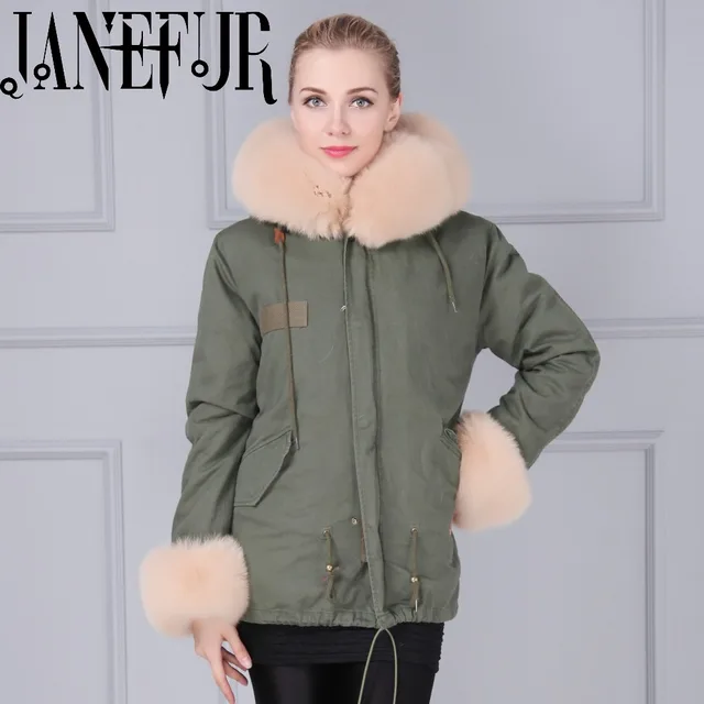 Best price at $379 Cheap Khaki Green Shell Parka Real Fox/Faux Fur Cuffs,Fur Hood Down Oversized Fur Trim Parka,Real Fur Russia Parka