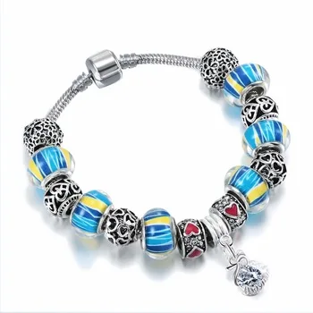 1Pcs  Colorful Crystal Bracelet & Bangle Elastic Heart Flower Beads Bracelets For Women Zircon Dangle Chaem Fine Jewelry