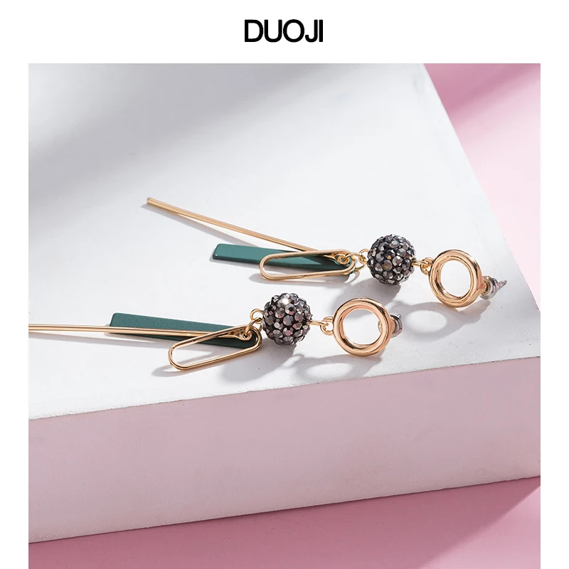 

DUOJI earrings female 2019 Korean fashion popular irregular earrings ball personality earrings long green earrings jewelry gift