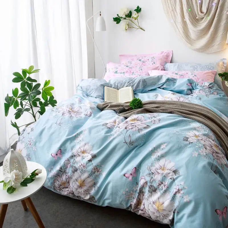

Chinese Flowers Bedding sets Blue Sheet for Girls Adults Bed Linens Queen Full size Coverlets 4/5 PCs 3D Duvet Quilt Cover brief