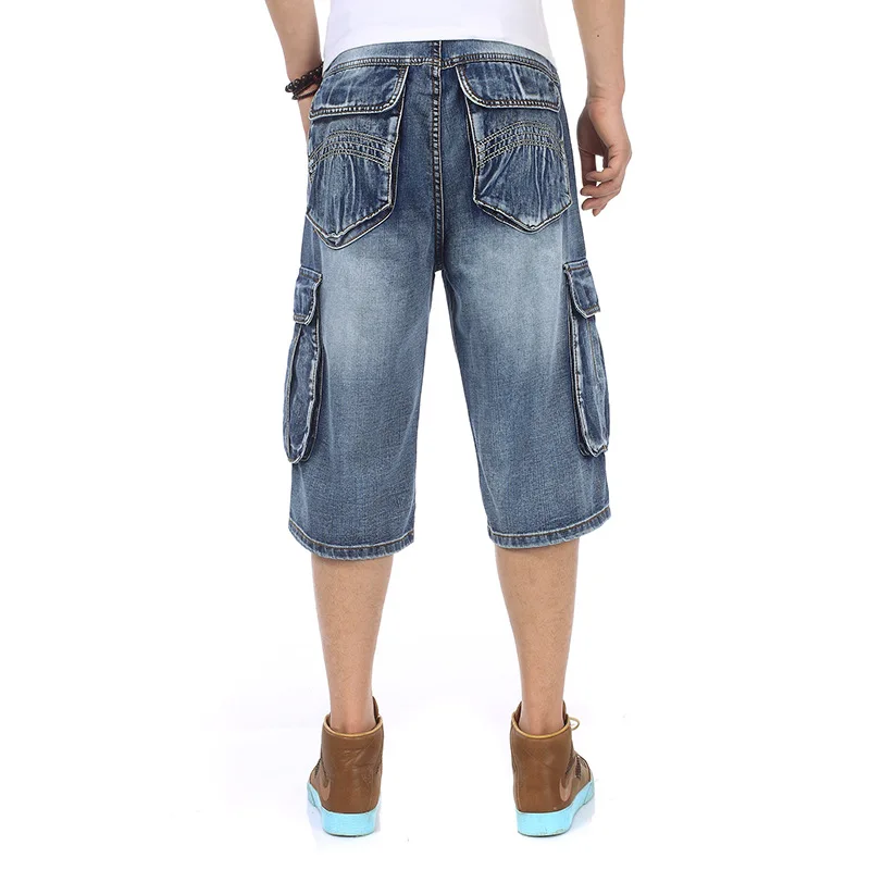 Бренд Для мужчин s большой размер, свободного кроя мешковатые короткие джинсы для Для мужчин для мальчика в стиле «хип-хоп» скейтерские штаны для Рэперы брюки рэпера синего цвета в стиле "хип-хоп"