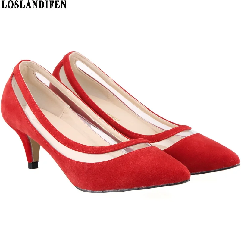 LOSLANDIFEN Classic Sexy Pointed Low Heels Women Pumps Suede Shoes