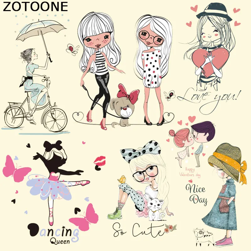 

ZOTOONE Cute Girl Heat Transfer A-level Washable Ironing Stickers for Clothing Girls Kids T-Shirt Dresses Heat Press Applique C
