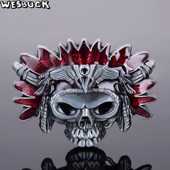 

5 PCS MOQ WesBuck Brand Indian Skull Metal Belt Buckles for Man Unisex Western Buckles Cowgirls Edc Buckle Causal Cowboy Hebilla