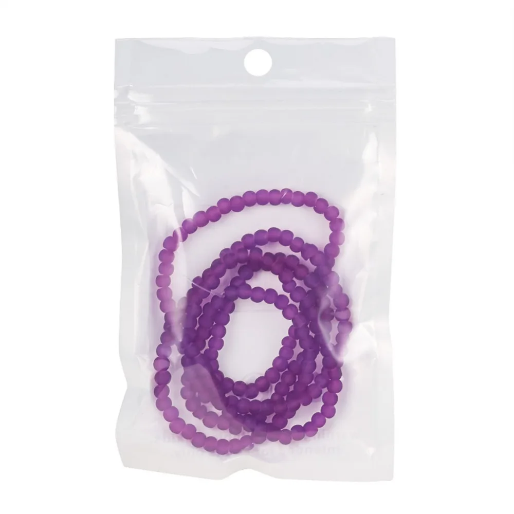 4mm 200pcs/str Transparent Glass Crystal Loose Bead Strand Frosted Round Purple Beads, Hole: 1.1~1.6mm, 31.4\