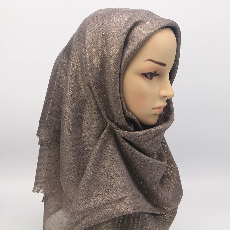 Новые блестящие золотые нити, мерцающий женский Hijab шарф Мусульманский платок-хиджаб, головной убор, сплошной цвет, 10 шт./лот, большой размер