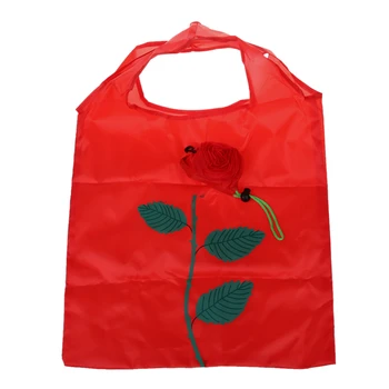 

Green Leaves Rose Foldable Red Shopping Bag Handbag