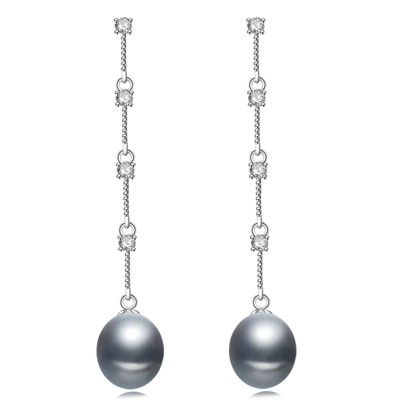 Настоящие пресноводные натуральные длинные серьги с жемчугом женские, классические черные свадебные черные жемчужные серьги 925 серебро - Цвет камня: gray pearl earring