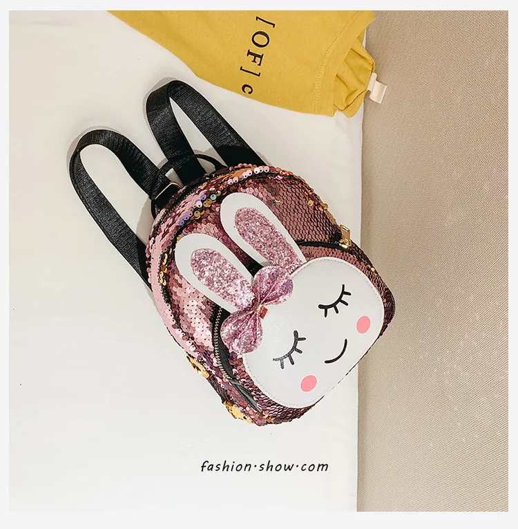 Новые 3D школьные сумки для девочек, Маленький милый маленький кролик, сумка на плечо, блестящий лазер, Детский рюкзак, рюкзак для девочек, женский
