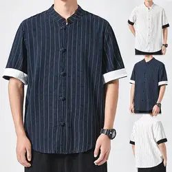 2019 летняя новая мужская рубашка Модный китайский Стиль льняные приталенные повседневные рубашки с короткими рукавами Camisa Social Dress рубашки