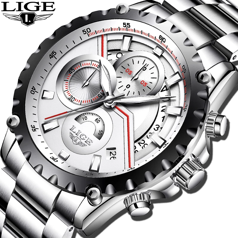

LIGE Mens Watches Top Brand Luxury Full Steel Business Casual Quartz Watch Men Sport Waterproof Chronograph Relogio Masculino