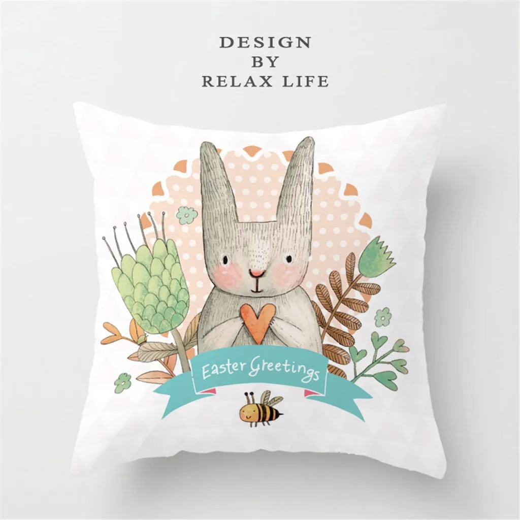 

Easter Rabbit Print Pillow Case Polyester Sofa Car Cushion Cover Easter Decoration Home Decorative Pillowcase #007