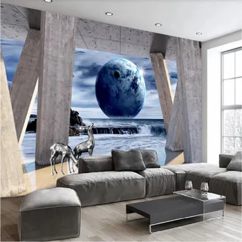 

Custom wallpaper 3D stereo expansion space Roman column earth landscape background wall decoration waterproof material