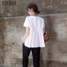 SuperAen футболка женская с коротким рукавом в Корейском стиле новинка летние женские футболки дикие однотонные хлопковые повседневные женские топы
