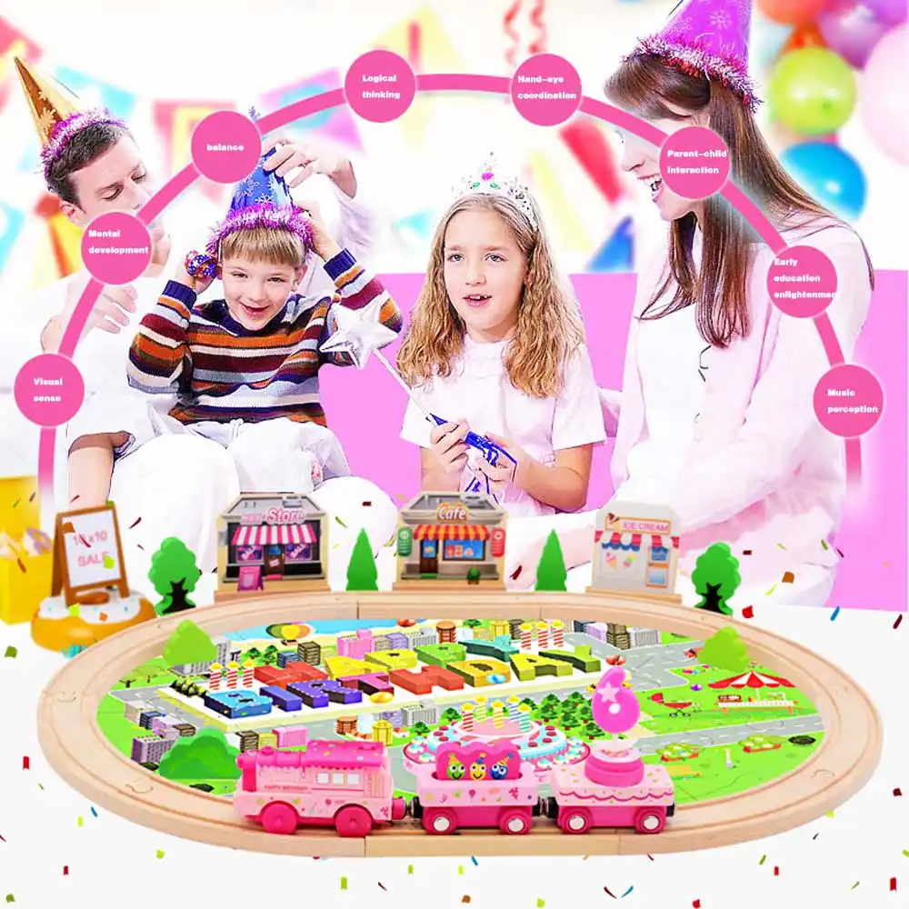 pink wooden train set