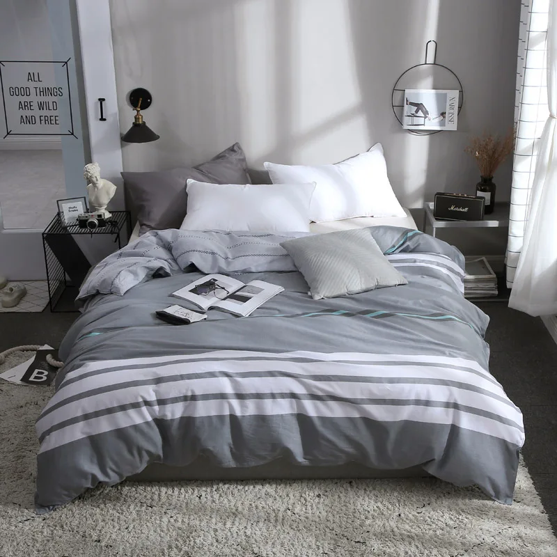 

Gray Stripe Pattern Luxury Twin FUll Queen King Size Soft Duvet Cover 100% Cotton Fiber Reactive Prints Quilt Cover Only Bedding