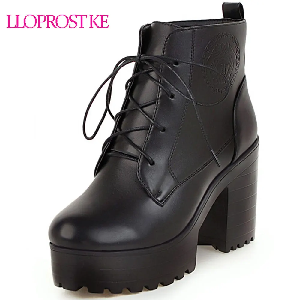 

Lloprost ke Russian Shoes Black Platform Martin Boots Women Zipper Thick High Heels Shoes Lace Up Ankle Boots Size 32-44 D237